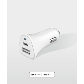 Double Chargeur voiture USB A+C 5.4A (2.4+3A) IC Smart Recyclable Blanc Just Green