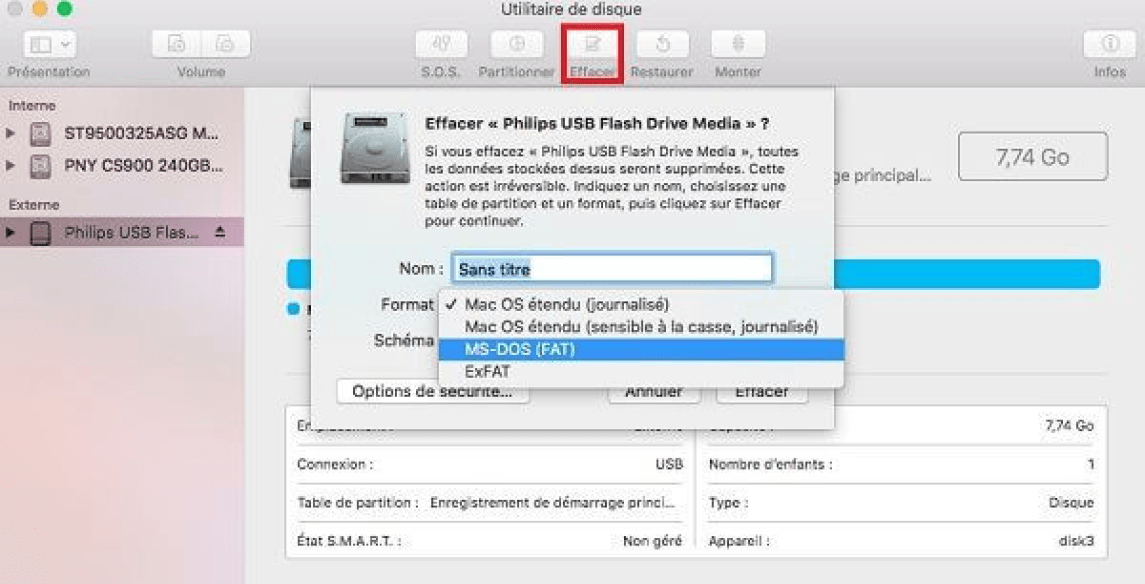 Formater cle usb mac